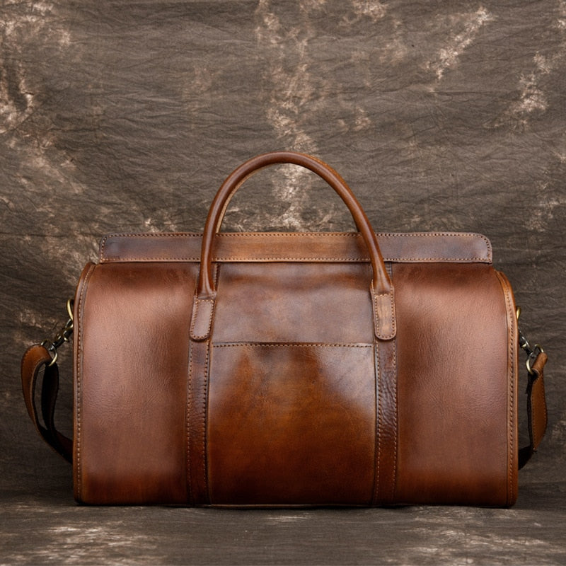 Luxury Vintage Natural Genuine Leather Men's Travel Bags Retro Cowskin Handbags Short Casual Busines Travel Bag