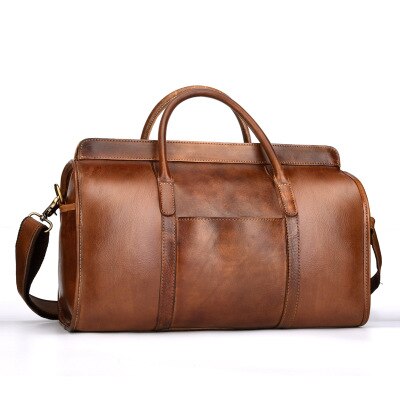 Luxury Vintage Natural Genuine Leather Men's Travel Bags Retro Cowskin Handbags Short Casual Busines Travel Bag