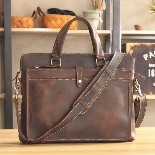 Brand Designer Crazy Horse Leather Men Handbags 14