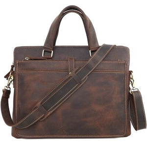 Brand Designer Crazy Horse Leather Men Handbags 14" Laptop Shoulder Bag